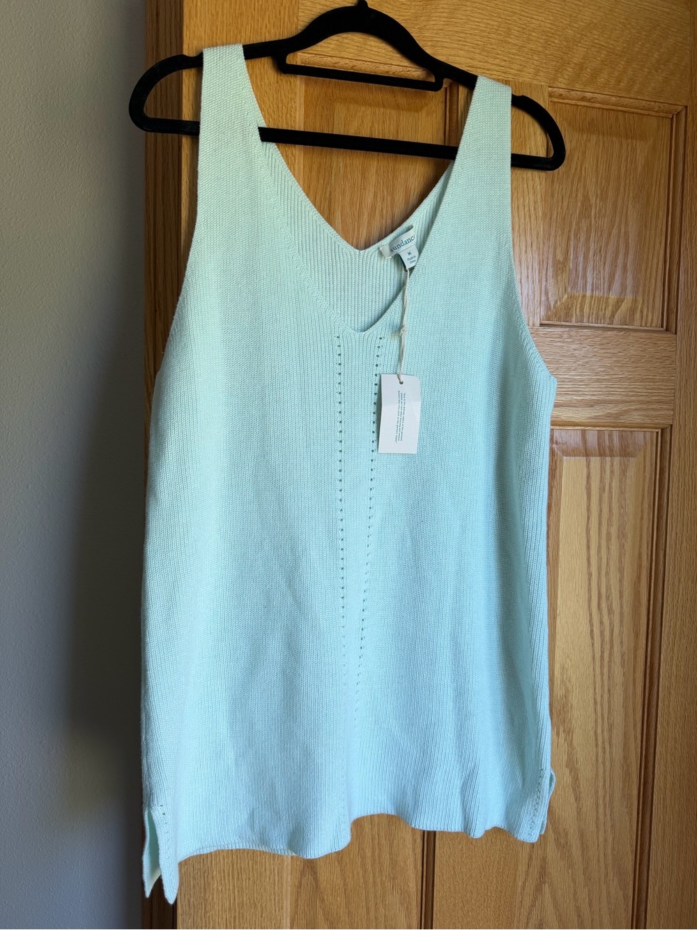 Sundance Baylee Ribbed Knit Sweater Tank Vest Mint Light Blue V-Neck Top NWT M